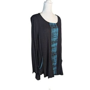 Inside Out brand teal & black colorblock waffleknit Randy tunic top XXL